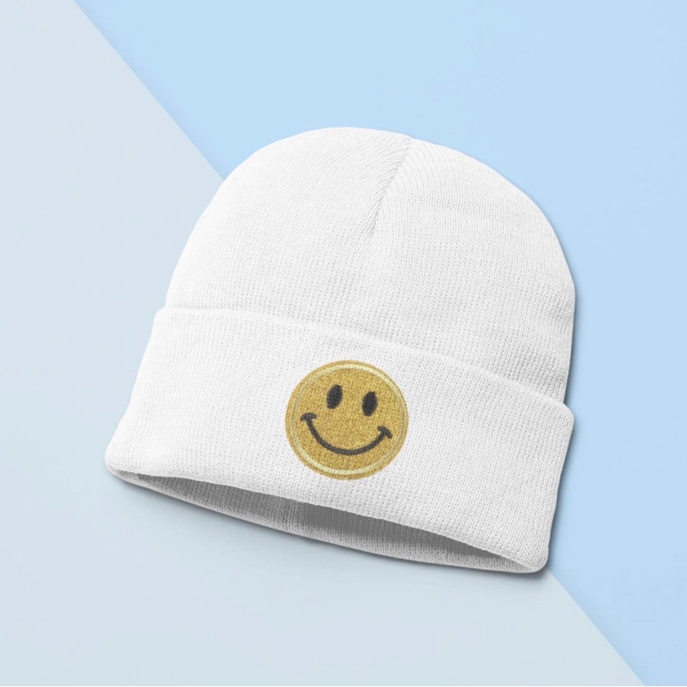 Glitter Happy Face Beanie